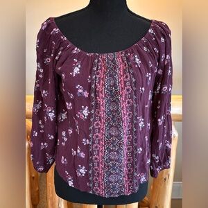Hollister Off The Shoulder Purple Floral Pheasant Blouse Size Small